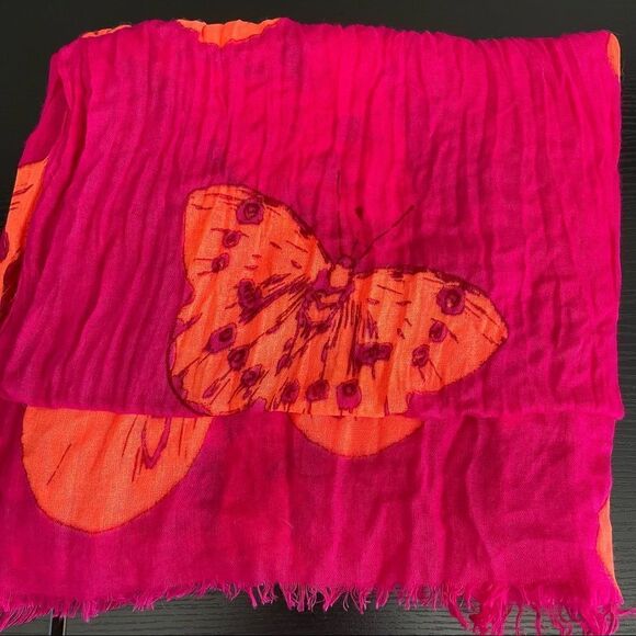 Fuchsia/Bright Pink and Orange Butterfly Scarf - Picture 6 of 10